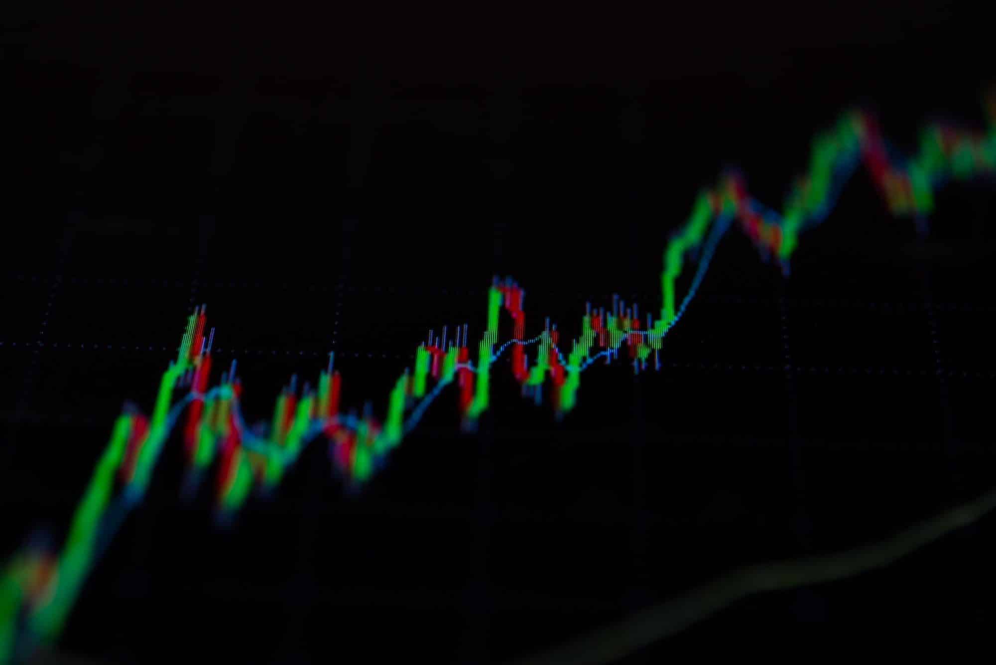 Close-up LED charts and summary info for making stock trading graph