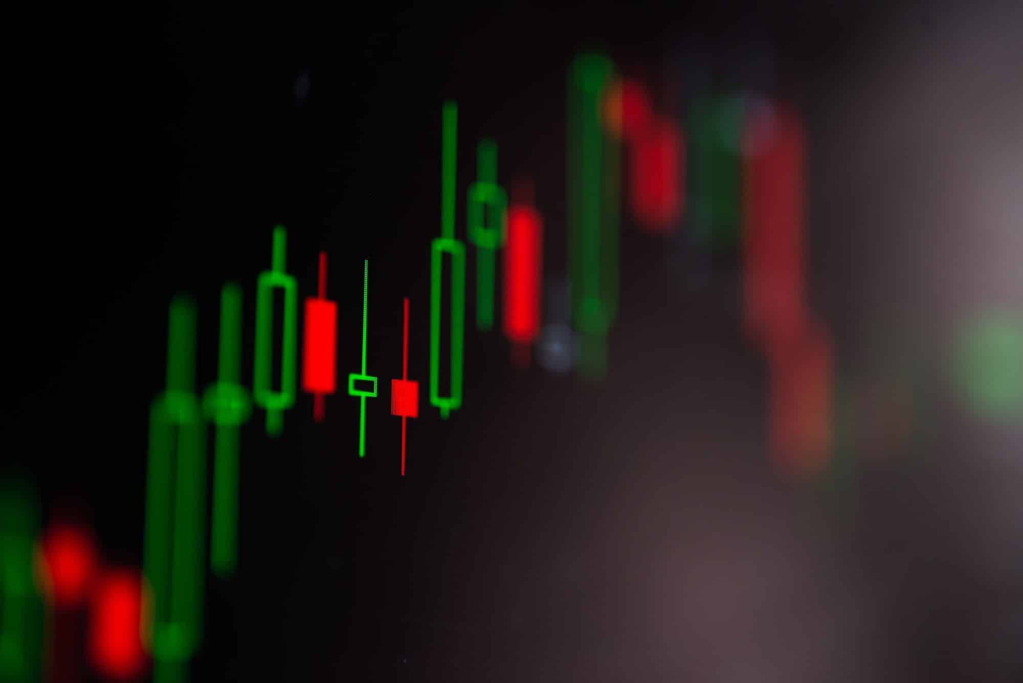 Close-up LED charts and summary info for making stock trading graph