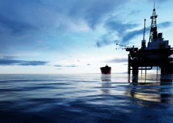 Oil platform on the ocean. Offshore drilling for gas and petroleum