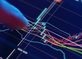 Stock market analysis on digital tablet