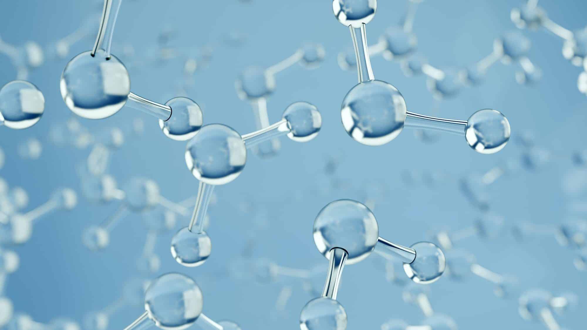 Water molecules. Science or medical background with molecules and atoms. 3d render